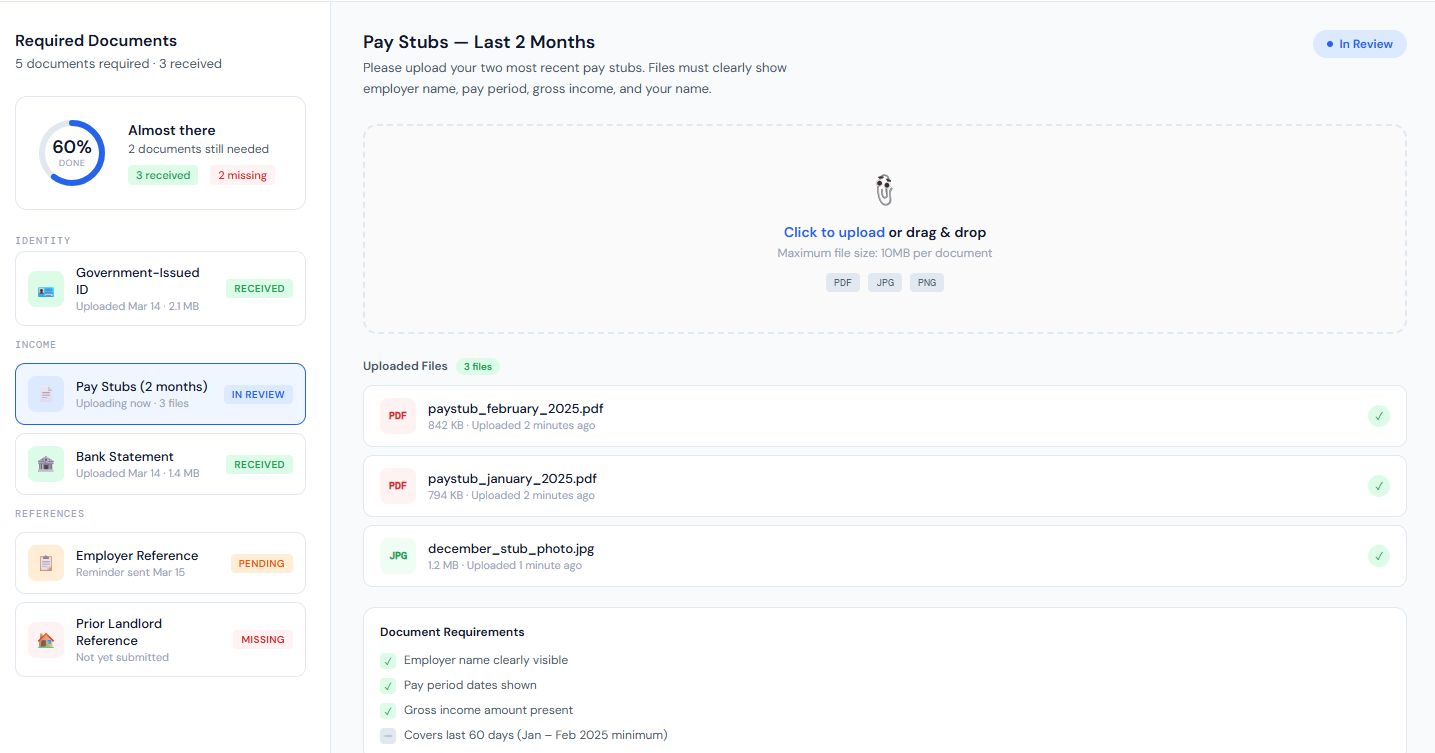 Tenant document upload portal
