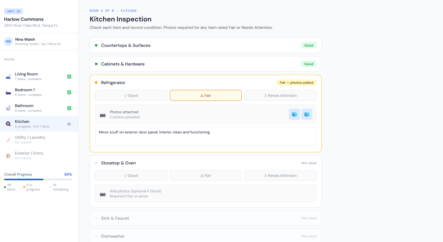 Digital move-in inspection checklist